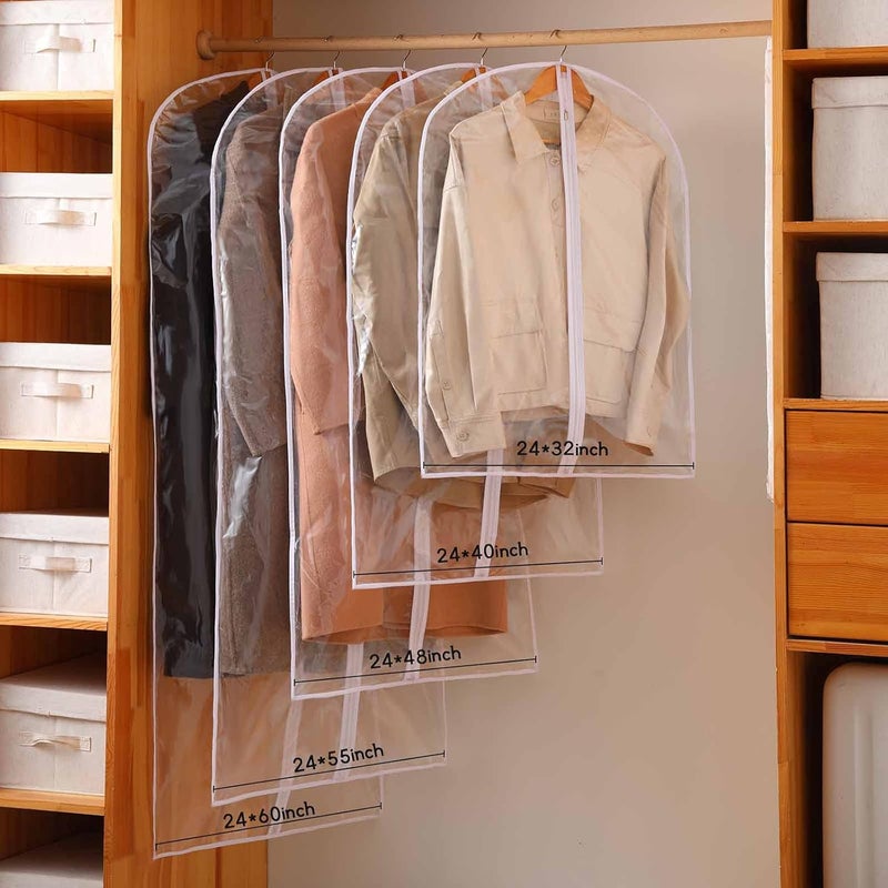 Perber Garment Bags for Hanging Clothes, 6 PCs All Clear Garment Bag, Plastic Dustproof Suit Bag, Coat Protector Zippered Garment Covers for Closet Storage and Travel - 24'' x 32''/6 Pack - Image 2